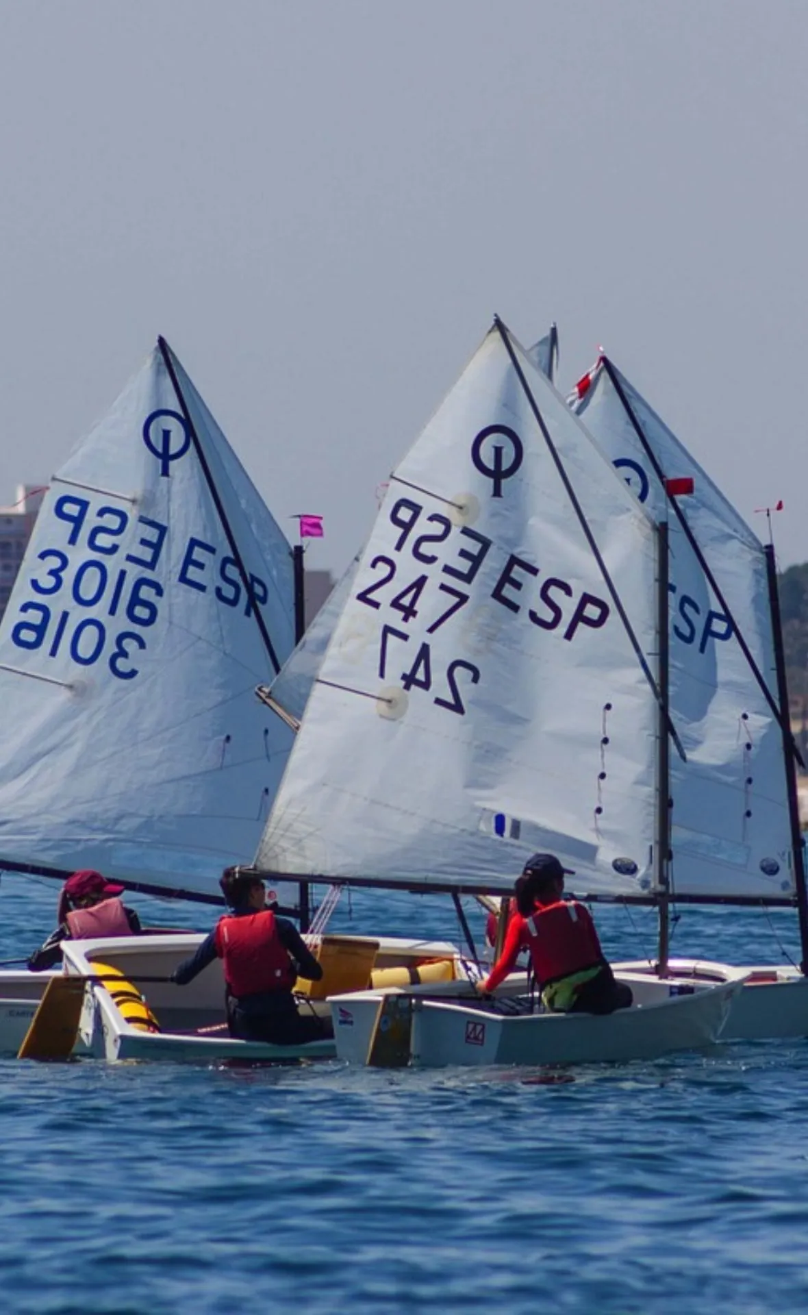 Barcos à vela pequenos em uma regata no mar